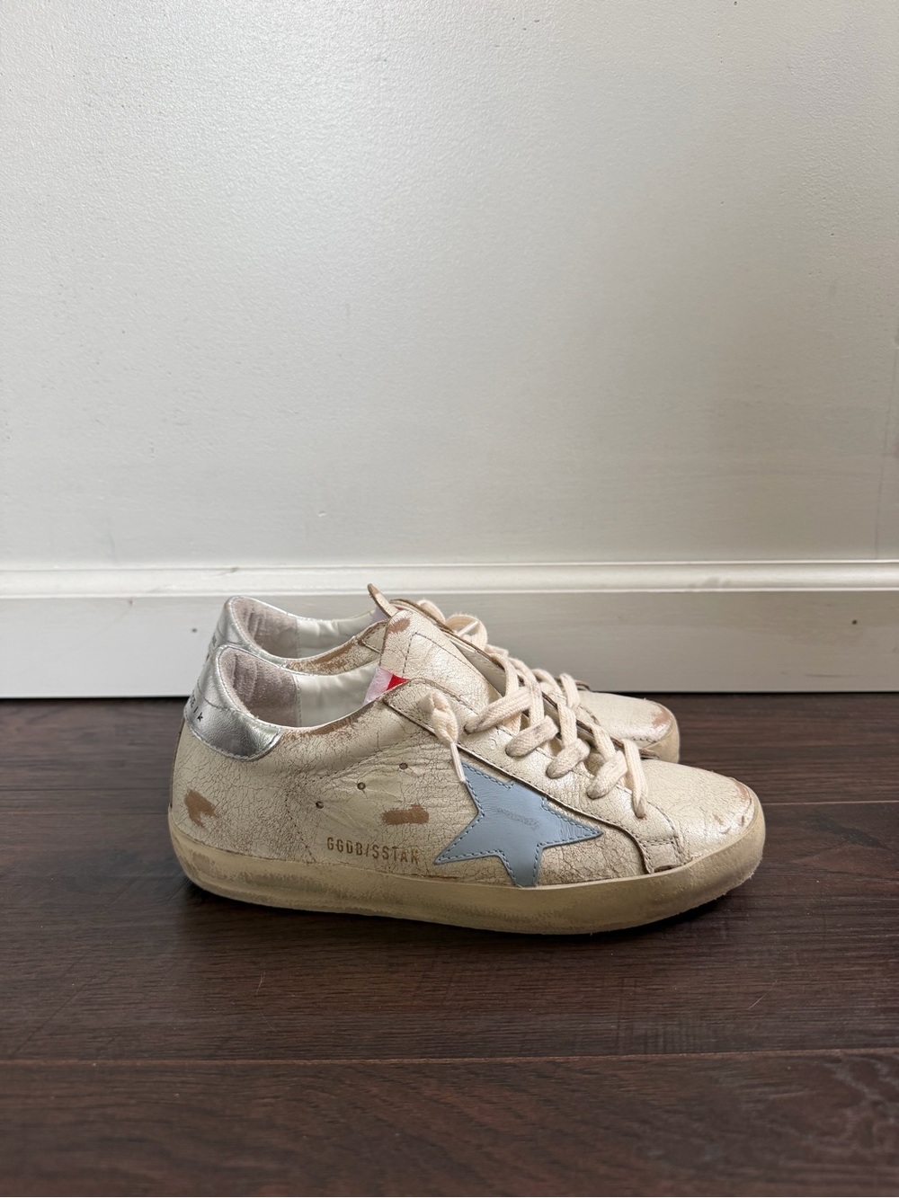 Golden Goose Cream Sneakers with Silver Star and Heel